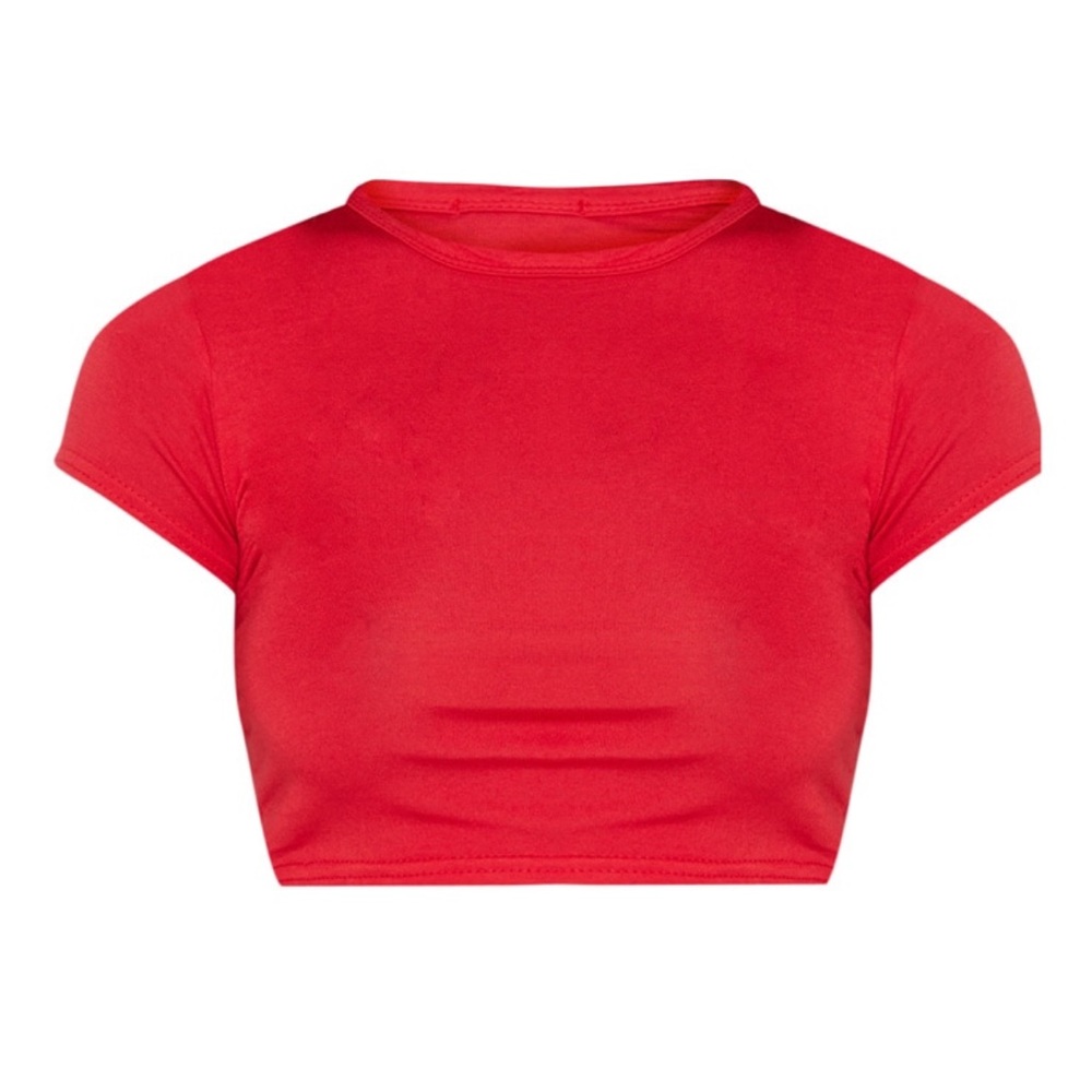 PRETTYLITTLETHING Basic Red Short Sleeve Crop T Shirt